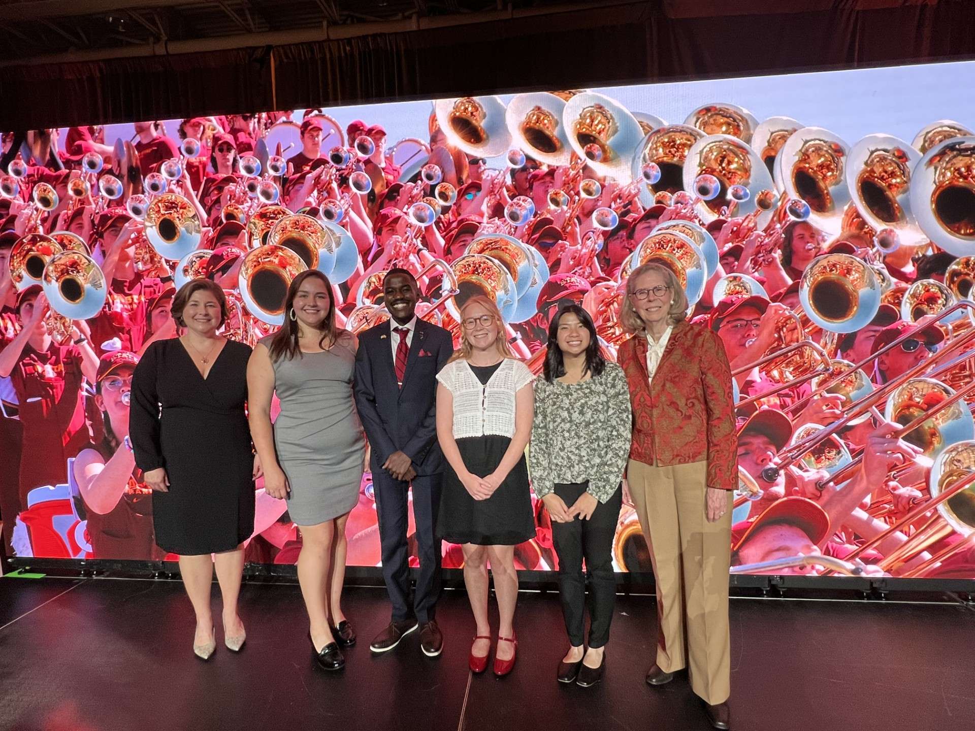 Group photo of the student speakers at the Order of the Knoll event with ISU's president